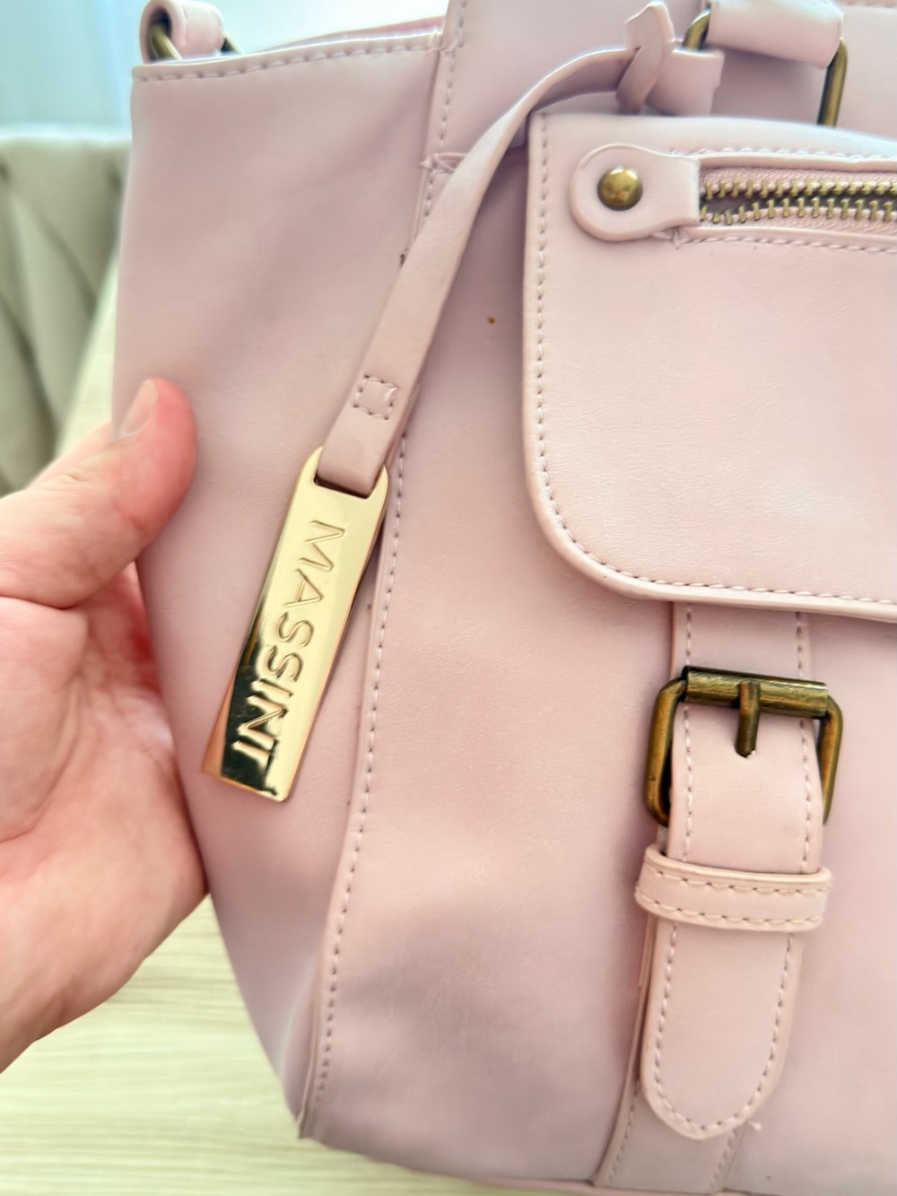 Massini Pale Pink Shoulder Bag with Gold Hardware